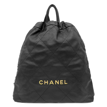 シャネル CHANEL シャネル22 バッグパック AS3313 ブラック カーフ リュック・デイパック ゴールド金具 黒 チェーンリュック