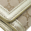 セリーヌ CELINE マカダム ロングウォレット ベージュ×ゴールド キャンバス レザー チェーンウォレット ゴールド金具 長財布