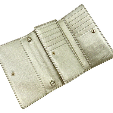 セリーヌ CELINE マカダム ロングウォレット ベージュ×ゴールド キャンバス レザー チェーンウォレット ゴールド金具 長財布