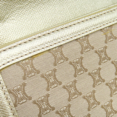 セリーヌ CELINE マカダム ロングウォレット ベージュ×ゴールド キャンバス レザー チェーンウォレット ゴールド金具 長財布