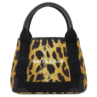 バレンシアガ BALENCIAGA ネイビーカバス XS 390346 イエロー×ブラック コットンキャンバス レザー 2WAYバッグ シルバー金具 黒 レオパード ヒョウ柄