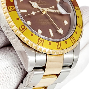 腕時計 ロレックス ROLEX GMTマスター II 16713 F番 自動巻き メンズ F番 K18YG×SS コンビ ルートビア イエローロレゾール デイト