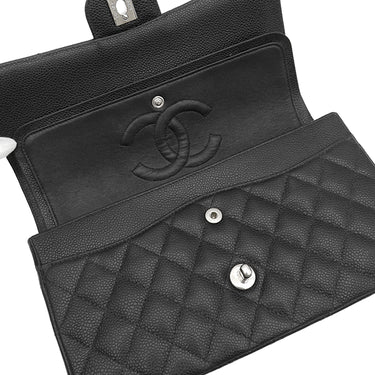 シャネル CHANEL マトラッセ 25 Wチェーン A01112 ブラック キャビアスキン ショルダーバッグ シルバー金具 ココマーク ダブルフラップ