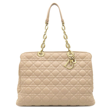 クリスチャン・ディオール Christian Dior レディディオール カナージュ チェーン トート ピンクベージュ レザー トートバッグ ゴールド金具