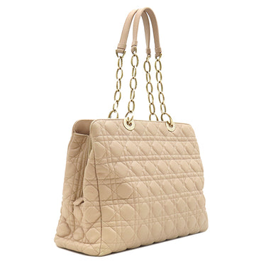 クリスチャン・ディオール Christian Dior レディディオール カナージュ チェーン トート ピンクベージュ レザー トートバッグ ゴールド金具
