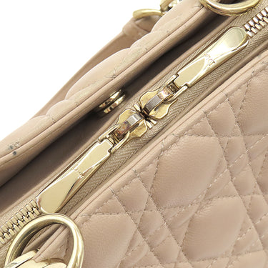 クリスチャン・ディオール Christian Dior レディディオール カナージュ チェーン トート ピンクベージュ レザー トートバッグ ゴールド金具