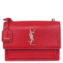 サンローラン SAINT LAURENT サンセット チェーンショルダー 442906 レッド レザー ショルダーバッグ シルバー金具 赤 クロコ型押し 斜め掛け