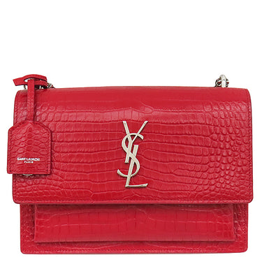 サンローラン SAINT LAURENT サンセット チェーンショルダー 442906 レッド レザー ショルダーバッグ シルバー金具 赤 クロコ型押し 斜め掛け