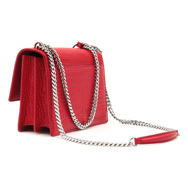 サンローラン SAINT LAURENT サンセット チェーンショルダー 442906 レッド レザー ショルダーバッグ シルバー金具 赤 クロコ型押し 斜め掛け