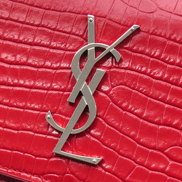 サンローラン SAINT LAURENT サンセット チェーンショルダー 442906 レッド レザー ショルダーバッグ シルバー金具 赤 クロコ型押し 斜め掛け