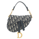 クリスチャン・ディオール Christian Dior トロッター サドルバッグ スモール ネイビー キャンバス レザー オブリークジャカード ハンドバッグ ゴールド金具 紺 総柄