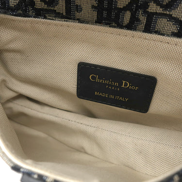クリスチャン・ディオール Christian Dior トロッター サドルバッグ スモール ネイビー キャンバス レザー オブリークジャカード ハンドバッグ ゴールド金具 紺 総柄