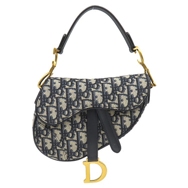 クリスチャン・ディオール Christian Dior トロッター サドルバッグ ネイビー キャンバス レザー オブリークジャカード 2WAYバッグ ゴールド金具 総柄 別売りショルダー付