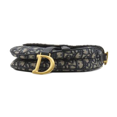クリスチャン・ディオール Christian Dior トロッター サドルバッグ ネイビー キャンバス レザー オブリークジャカード 2WAYバッグ ゴールド金具 総柄 別売りショルダー付