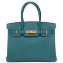 エルメス HERMES バーキン30 ヴェールボスフォール ヴォーエプソン ハンドバッグ ゴールド金具 青緑