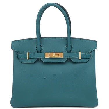 エルメス HERMES バーキン30 ヴェールボスフォール ヴォーエプソン ハンドバッグ ゴールド金具 青緑