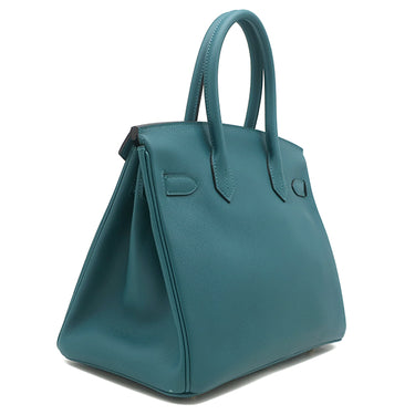 エルメス HERMES バーキン30 ヴェールボスフォール ヴォーエプソン ハンドバッグ ゴールド金具 青緑