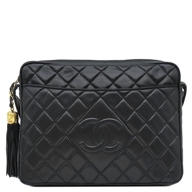 シャネル CHANEL マトラッセ カメラバッグ ブラック ラムスキン ショルダーバッグ ゴールド金具 フリンジ 黒