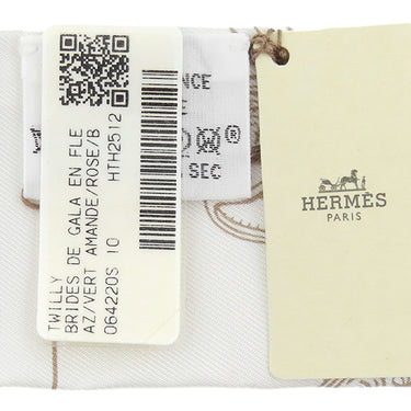 エルメス HERMES ツイリー H064220S 10 ヴェールアマンド×ピンク×白 シルク スカーフ 【ブリッド ドゥ ガラ アン フルール＆アイライナー】