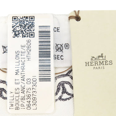 エルメス HERMES ツイリー H064367S 白×アントラシト×アンクル シルク スカーフ 新品 未使用 【ブックル エ マイヨン】