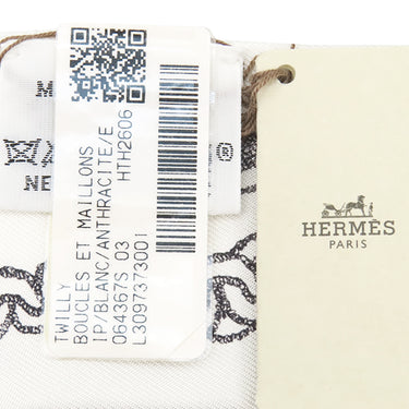 エルメス HERMES ツイリー H064367S 白×アントラシト×アンクル シルク スカーフ 新品 未使用 【ブックル エ マイヨン】