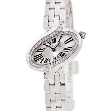 腕時計 カルティエ Cartier デリス ドゥ カルティエ SM WG800004 クオーツ レディース K18WG無垢 純正ダイヤ シルバー ローマン 青針