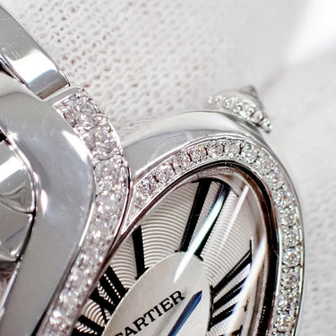 腕時計 カルティエ Cartier デリス ドゥ カルティエ SM WG800004 クオーツ レディース K18WG無垢 純正ダイヤ シルバー ローマン 青針