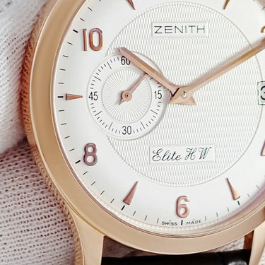腕時計 ゼニス ZENITH エリート HW 17.1125.650 手巻き メンズ K18RG無垢 スモールセコンド デイト シルバー ギョーシェ