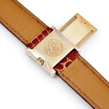 腕時計 エルメス HERMES グリザード GL1.286 クオーツ レディース K18YG無垢 純正ダイヤ ホワイト シェル スクエア