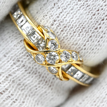 ティファニー Tiffany & Co シグニチャー ダイヤ イエローゴールド K18YG ダイヤモンド リング 指輪 750 YG T＆Co. X クロス バゲット ブリリアントカット 11号