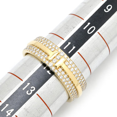 ティファニー Tiffany & Co T TWO ワイド パヴェダイヤ イエローゴールド K18YG ダイヤモンド リング 指輪 T＆Co. 18K AU750 YG 11.5号