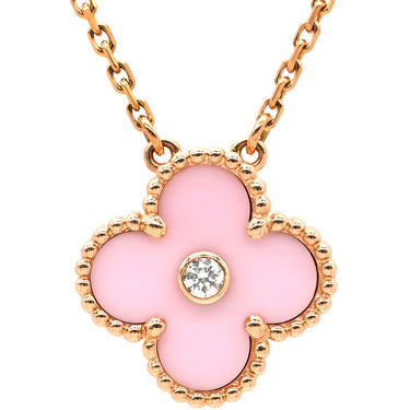 ヴァンクリーフアーペル Van Cleef & Arpels ヴィンテージ アルハンブラ ピンクXローズゴールド K18PG ダイヤモンド セーブル ネックレス PG金具 2015年ホリデー限定 セーブル 1Pダイヤ 18K