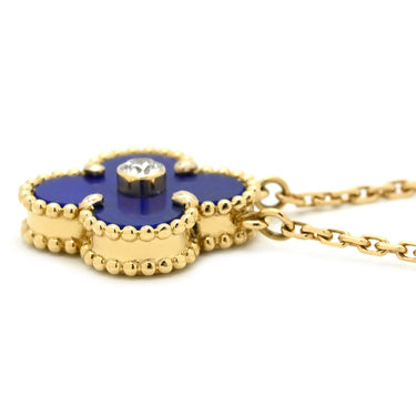 ヴァンクリーフアーペル Van Cleef & Arpels ヴィンテージ アルハンブラ パープル×イエローゴールド K18YG ダイヤモンド ラピスラズリ ネックレス 紫 750PG 18K 2010年ホリデー ラピス ダイヤ