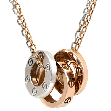 カルティエ Cartier ラブ スリーフープ ピンクゴールド×ホワイトゴールド K18PG K18WG ダイヤモンド ネックレス Au750 PG×WG 6Pダイヤ ダブルチェーン 2カラー