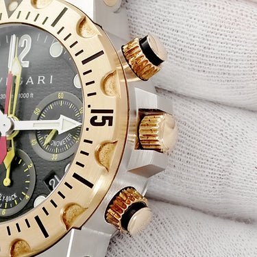 腕時計 ブルガリ BVLGARI ディアゴノ スクーバ プロフェッショナル フライバッククロノグラフ SC40SG 自動巻き メンズ K18YG×SS 黒