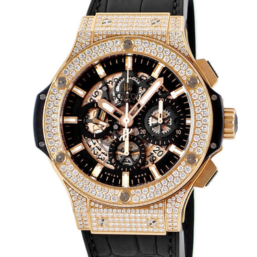 腕時計 ウブロ HUBLOT ビッグバン アエロバン 311.PX.1180.GR.1704 自動巻き メンズ K18RG無垢 純正ダイヤ スケルトン ブラック