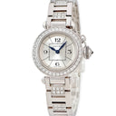 腕時計 カルティエ Cartier ミスパシャ WJ124018 クオーツ レディース K18WG無垢 純正ダイヤ シルバー サンレイ 青針