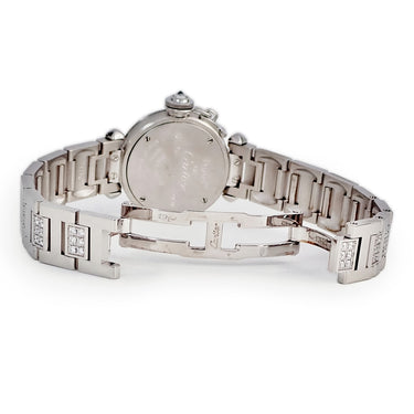 腕時計 カルティエ Cartier ミスパシャ WJ124018 クオーツ レディース K18WG無垢 純正ダイヤ シルバー サンレイ 青針