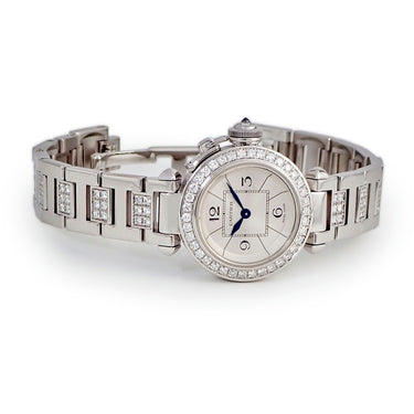 腕時計 カルティエ Cartier ミスパシャ WJ124018 クオーツ レディース K18WG無垢 純正ダイヤ シルバー サンレイ 青針