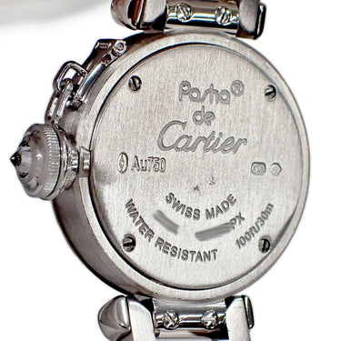 腕時計 カルティエ Cartier ミスパシャ WJ124018 クオーツ レディース K18WG無垢 純正ダイヤ シルバー サンレイ 青針