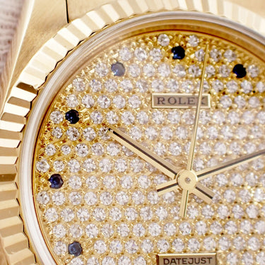 腕時計 ロレックス ROLEX デイトジャスト 68278 L番 自動巻き メンズ レディース OH済 L番 K18YG無垢 純正ダイヤ&サファイア パヴェ