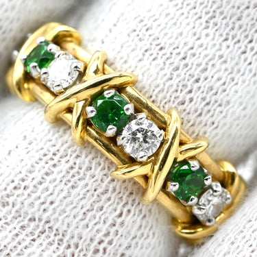 ティファニー Tiffany & Co ジャン シュランバージェ ダイヤ イエローゴールド×プラチナシルバー Pt950 K18YG ダイヤモンド ツァボライト リング 指輪 T＆Co. 18K 750 YG プラチナ コンビ ツァボライト 9号