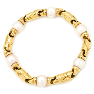 ブルガリ BVLGARI パッソドッピオ パール パールホワイト×イエローゴールド K18YG パール ブレスレット 18K 750 18金 YG