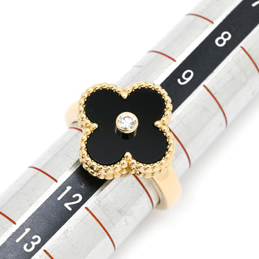ヴァンクリーフアーペル Van Cleef & Arpels ヴィンテージ アルハンブラ VCARA41000 ブラック×イエローゴールド K18YG ダイヤモンド オニキス #51 リング 指輪 1Pダイヤ オニキス 11号
