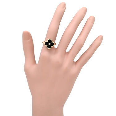ヴァンクリーフアーペル Van Cleef & Arpels ヴィンテージ アルハンブラ VCARA41000 ブラック×イエローゴールド K18YG ダイヤモンド オニキス #51 リング 指輪 1Pダイヤ オニキス 11号