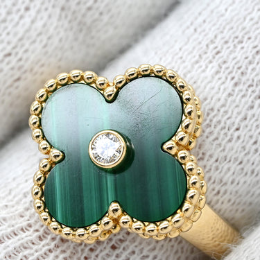 ヴァンクリーフアーペル Van Cleef & Arpels ヴィンテージ アルハンブラ VCARO3QM00 グリーン×イエローゴールド K18YG ダイヤモンド マラカイト #53(JP13) リング 指輪 緑 750YG 1Pダイヤ 12.5号