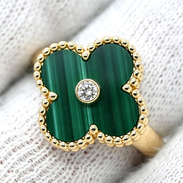ヴァンクリーフアーペル Van Cleef & Arpels ヴィンテージ アルハンブラ VCARO3QM00 グリーン×イエローゴールド K18YG ダイヤモンド マラカイト #53(JP13) リング 指輪 緑 750YG 1Pダイヤ 12.5号