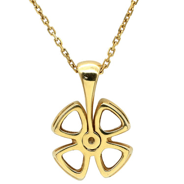 ブルガリ BVLGARI フィオレヴァー イエローゴールド K18YG ダイヤモンド ネックレス Au750 K18YG パヴェ 1Pダイヤ フラワー オープンワーク