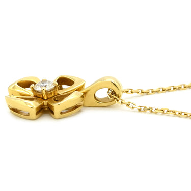 ブルガリ BVLGARI フィオレヴァー イエローゴールド K18YG ダイヤモンド ネックレス Au750 K18YG パヴェ 1Pダイヤ フラワー オープンワーク
