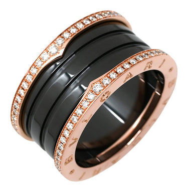 ブルガリ BVLGARI ビーゼロワン B-zero1 4バンド ダイヤ ブラック×ピンクゴールド K18PG セラミック ダイヤモンド #59(JP19) リング 指輪 黒 750PG 18金 セラミック 18号